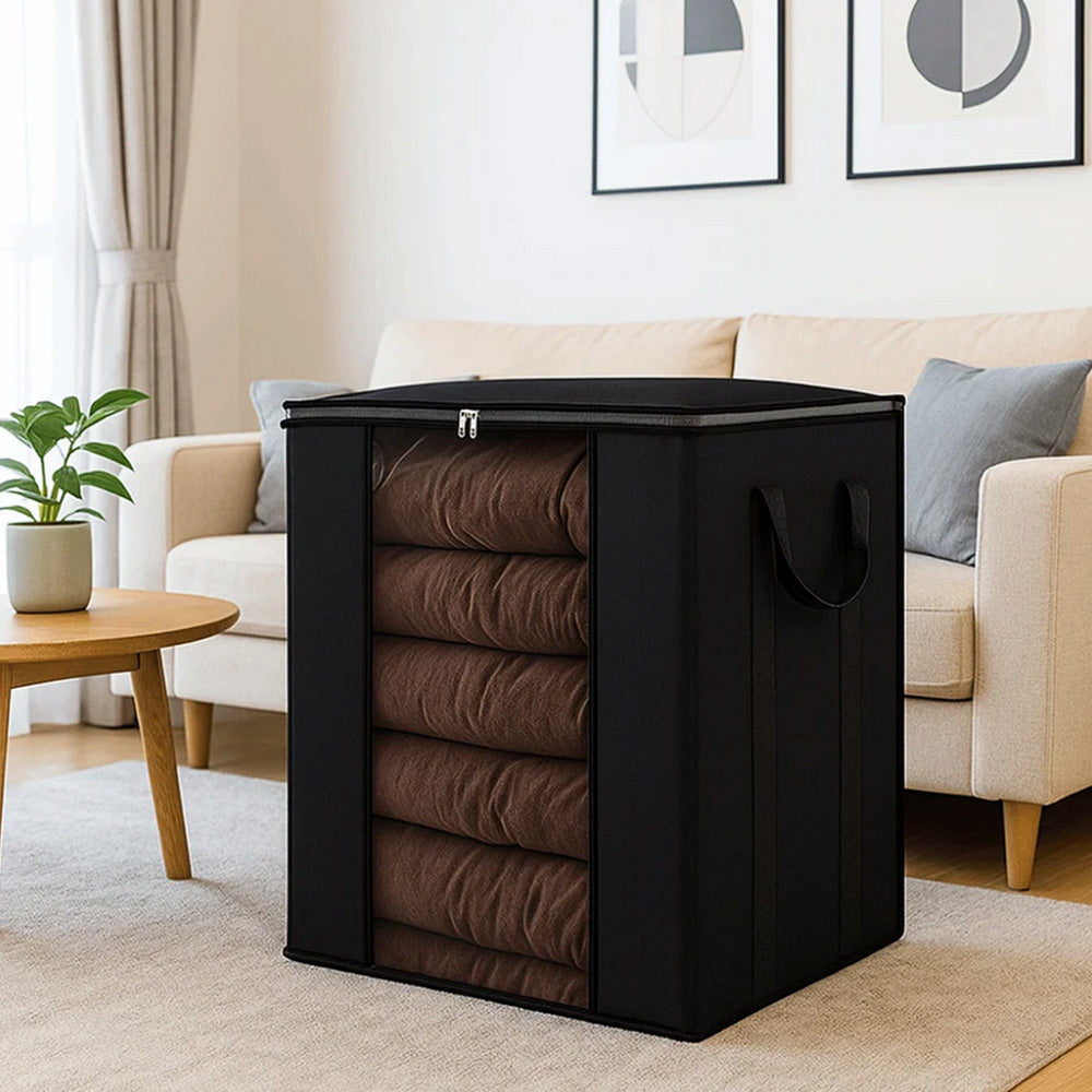 Blanket Storage Bag Extra Large Moving Clothes and Toy Foldable Container 120L-Black