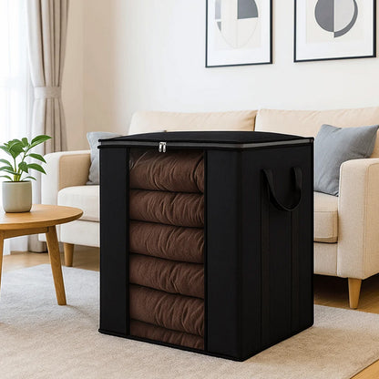 Blanket Storage Bag Extra Large Moving Clothes and Toy Foldable Container 120L-Black
