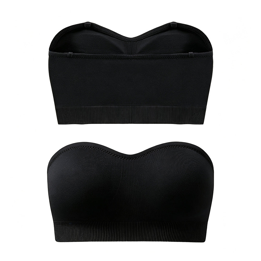 Women Strapless Wirefree Bandeau Bra-Black