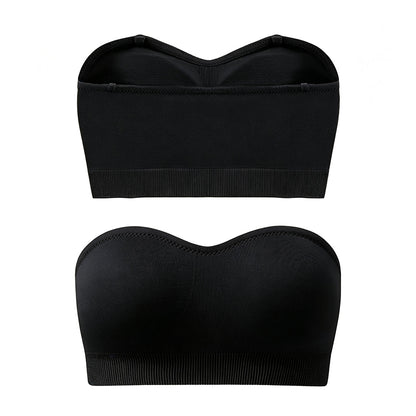 Women Strapless Wirefree Bandeau Bra-Black