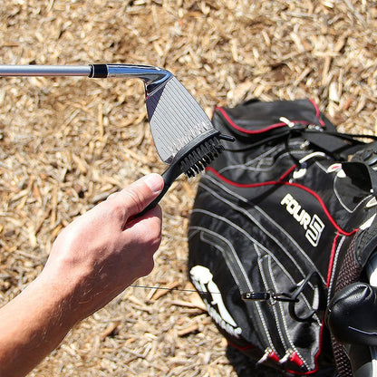 Double Sided Golf Cleaning Brush Club Brush and Groove Brush with Retractable Reel Red