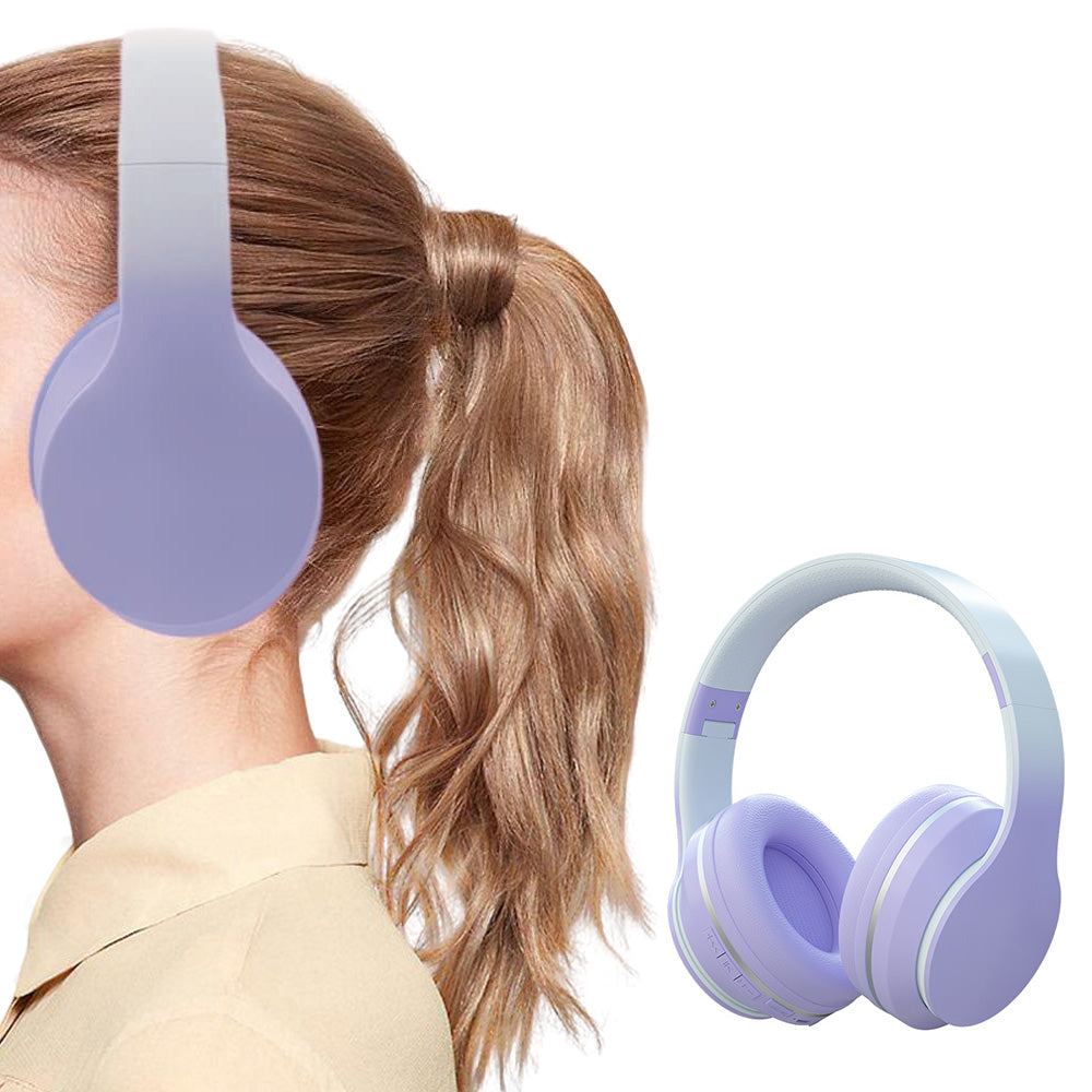 Foldable Kids Wireless Headphones Over Ear Bluetooth Headset with Mic Function Purple