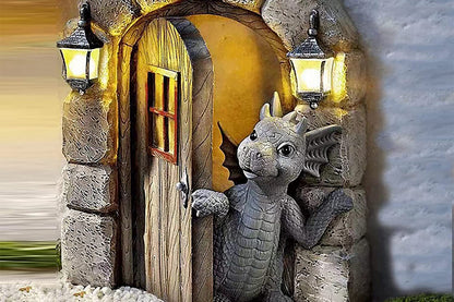 Courtyard Dragon Gate Statue Resin Carving Ornament Window Garden Dragon Meditating Sculpture Decorative Dragon-Style 2