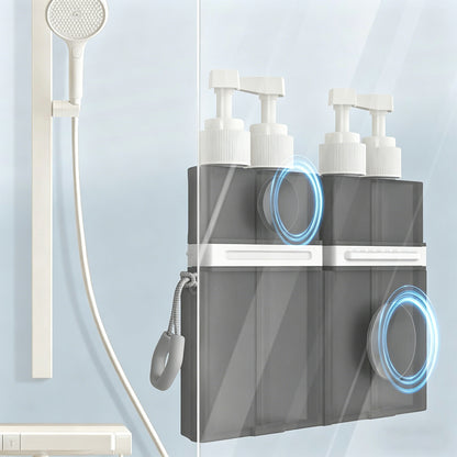 4 in 1 Travel Dispenser Bottle Set with Suction Cup for Toiletries-Grey