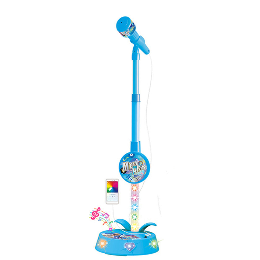 Karaoke Microphone Toy with Stand and Flashing Lights - Blue