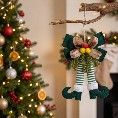 Christmas Bow Elf Leg Hanging Ornaments Christmas Tree Decor - Green