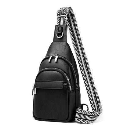 Women Crossbody Bag PU Leather Sling Bag Small Chest Bag Shoulder Pack Black