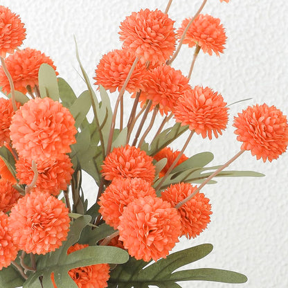 5 Pack Stem Cloth Dandelion Ball Artificial Flowers with Bendable Stems - Orange