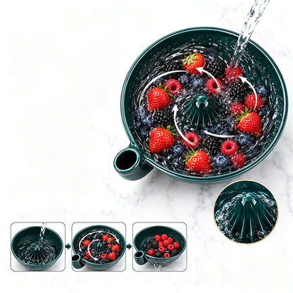 Ceramic Swirl Colander Bowl for Washing Draining and Serving - Green