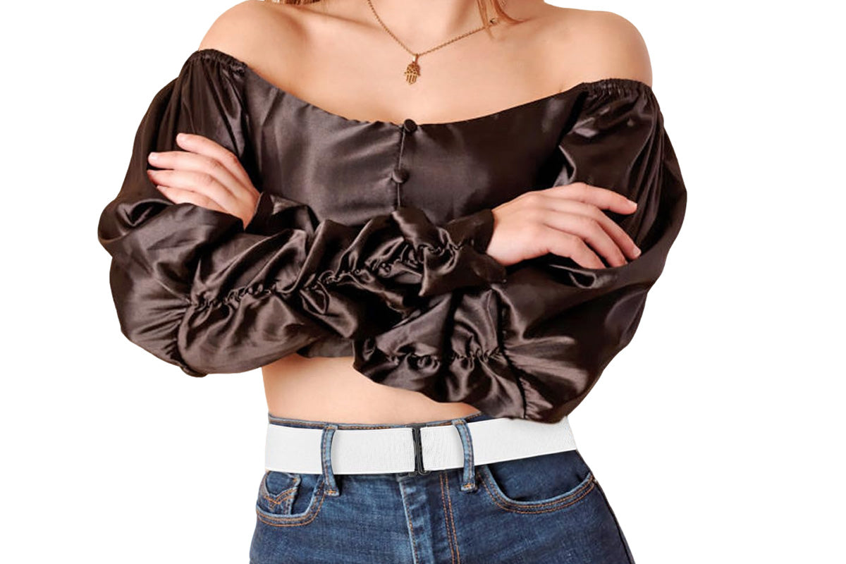 2Pcs Women Adjustable Stretch Belt Invisible Elastic Waistband for Pants Jeans Dresses-White