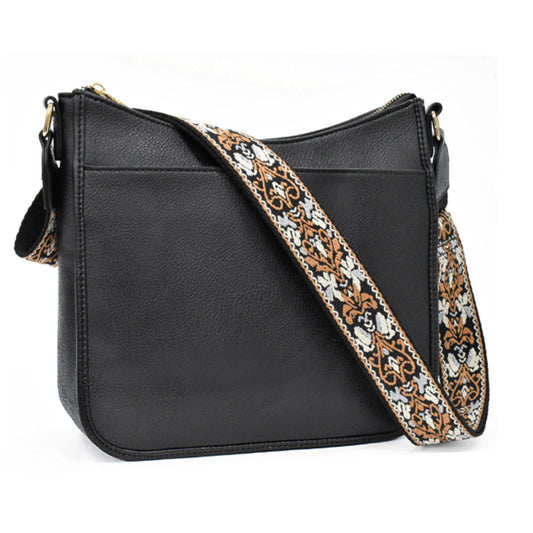 PU Leather Crossbody Bag for Women Sling Shoulder Bag with Wide Adjustable  Strap Black