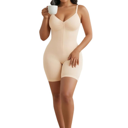 Shaping Bodysuit with Front Zipper Hook and Adjustable Straps - Nude
