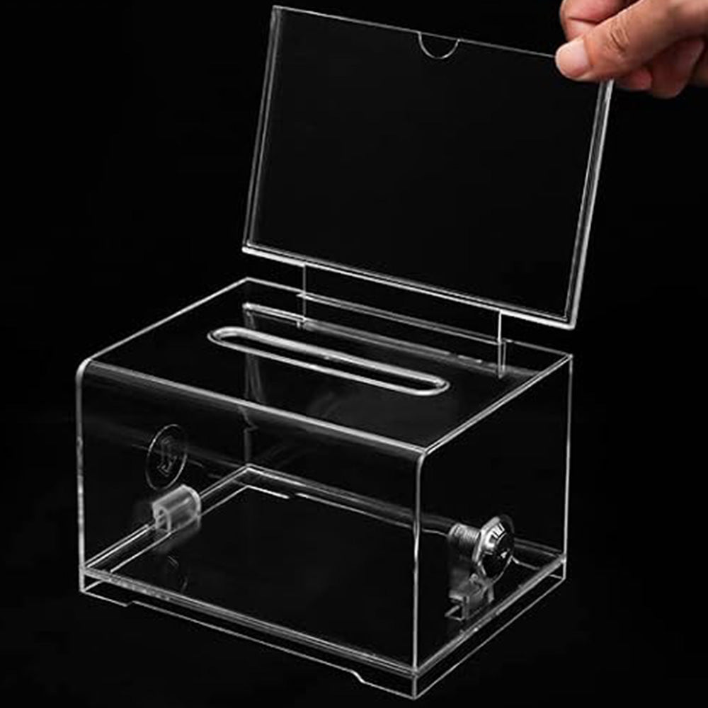 Lockable Suggestion Box with Keys for Voting Donations - Clear