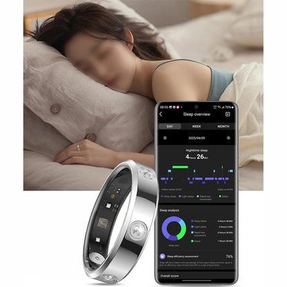 Stainless Steel Smart Ring with Charging Case-Silver