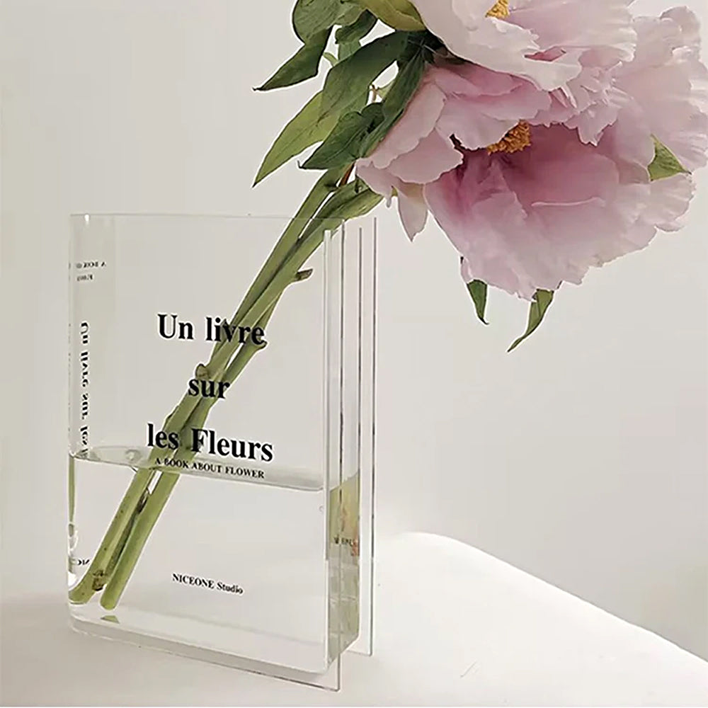Book Vase for Flowers Room Decor Clear Flower Vase Bookshelf Bedroom Home Office Decor Style 4