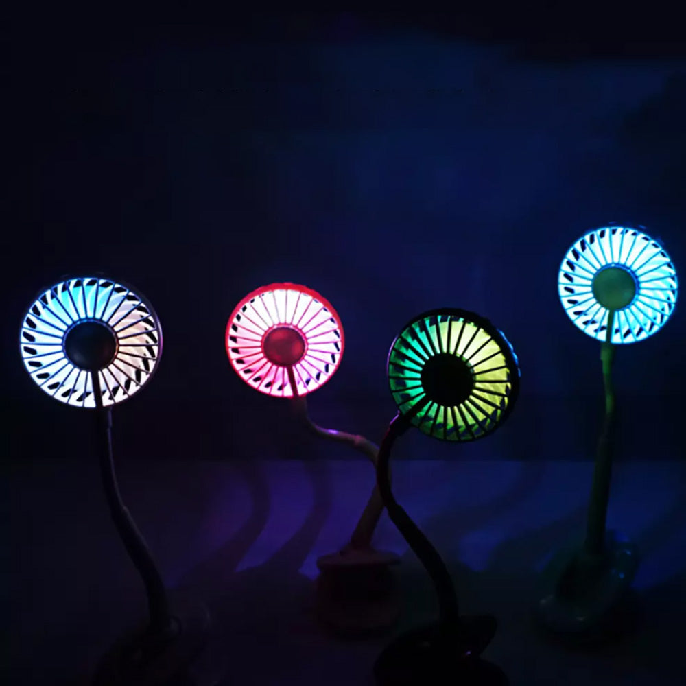 Portable Clip On Lighting Fan Travel USB Rechargeable Desk Pram Car Cooling Fan Black
