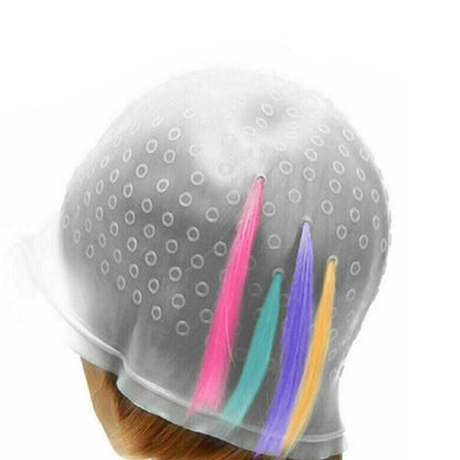 Reusable Silicone Hair Highlighting Cap with Stainless Steel Hook-White