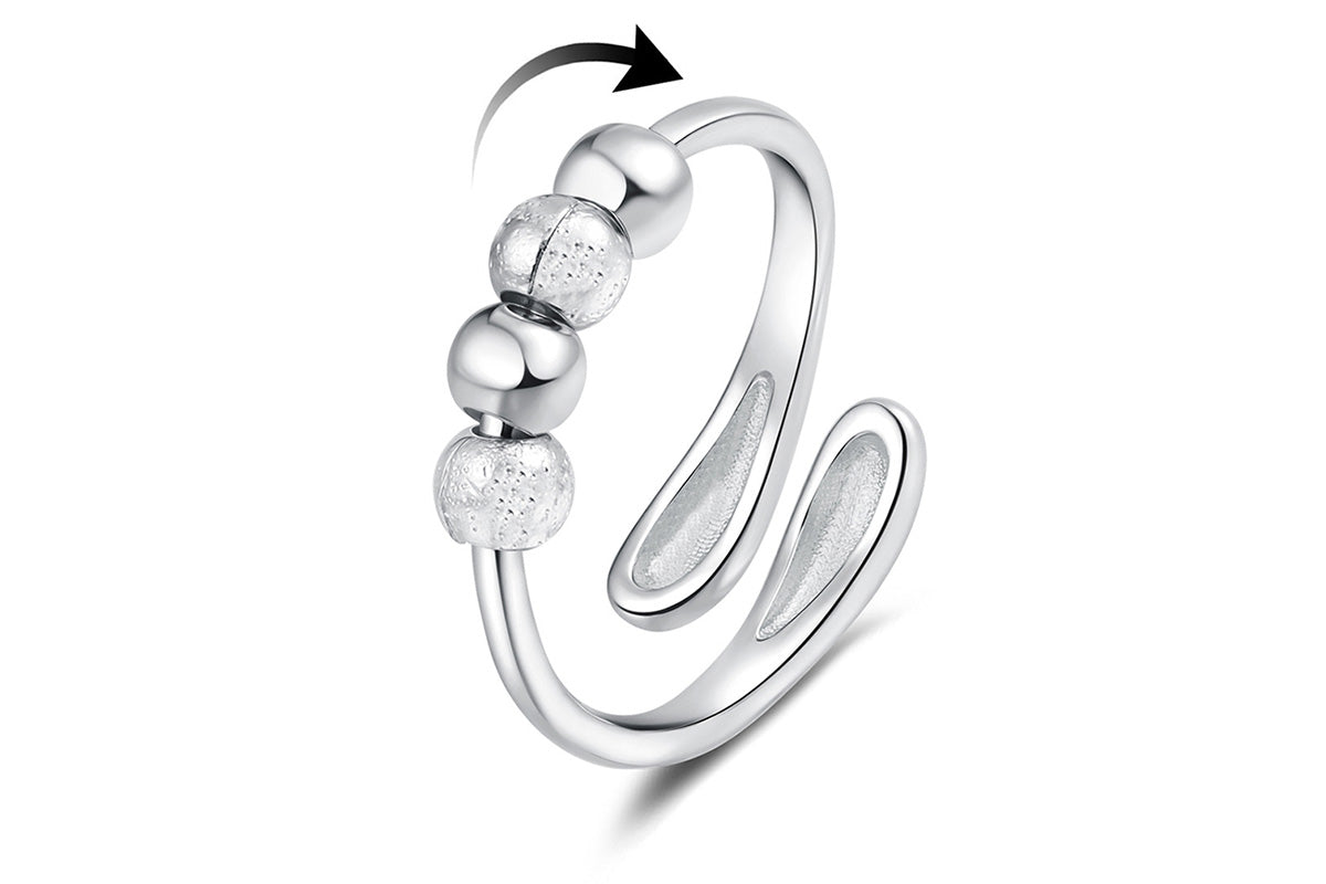 Anxiety Ring for Women Adjustable Fidget Spinner Ring with Beads for Stress Relief -Silver