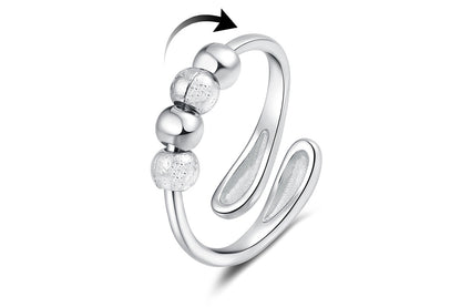 Anxiety Ring for Women Adjustable Fidget Spinner Ring with Beads for Stress Relief -Silver