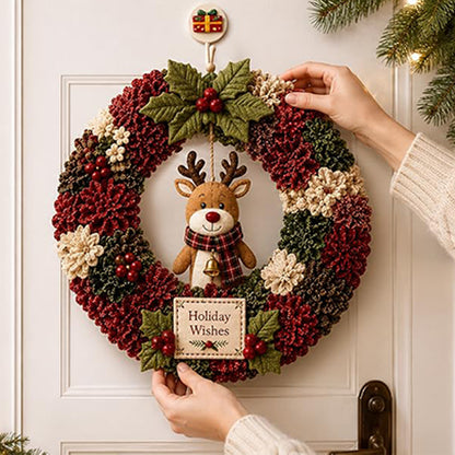 3D Fabric Poke Craft Christmas Wreath DIY Kit for Adults - Reindeer