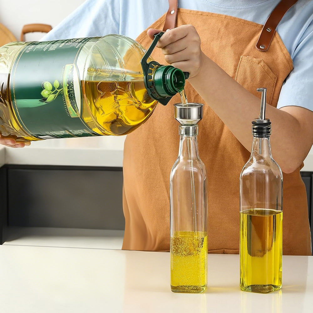 Glass Olive Oil Bottle Dispenser Oil And Vinegar Cruet With Pourers And Funnel -Clear