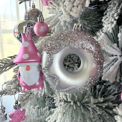 60 Piece Christmas Donut Santa Gnome Ball Hanging Ornament Set - Pink