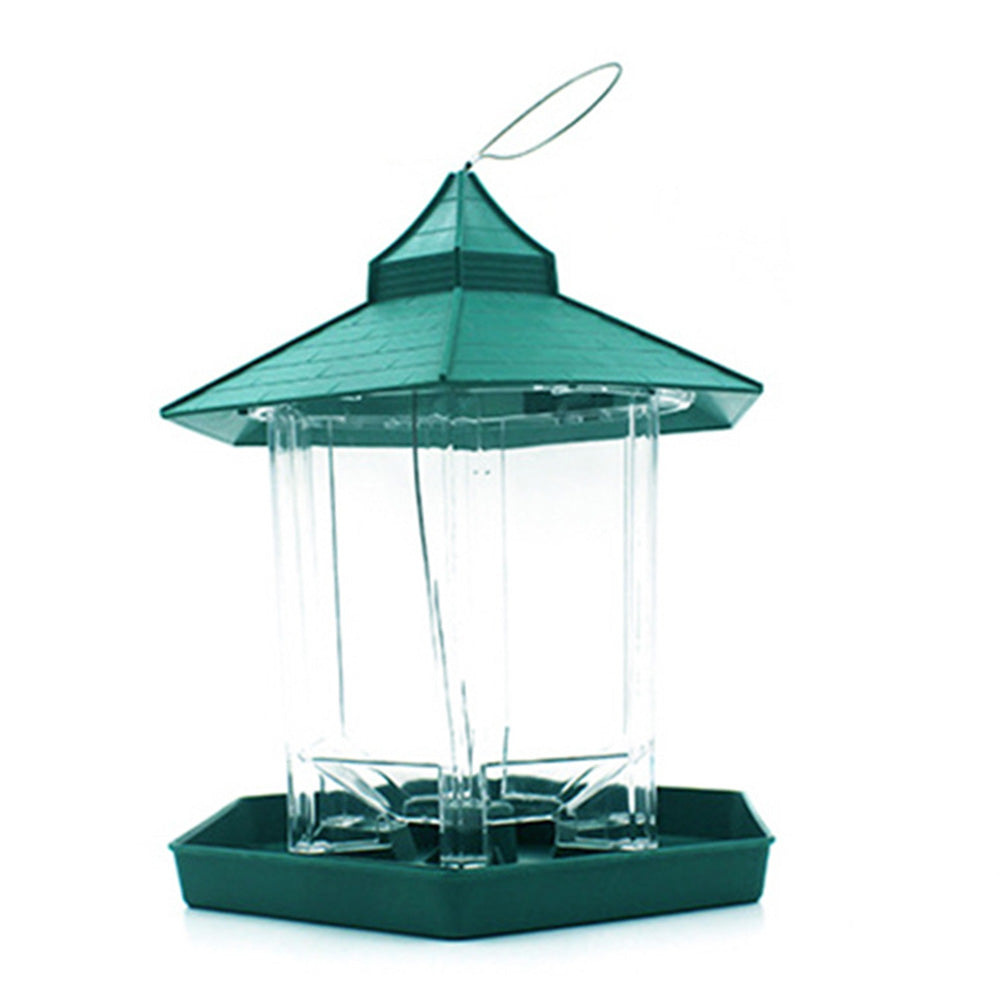 Outdoor Hanging Bird Feeder Gazebo Shape Seed Container Green