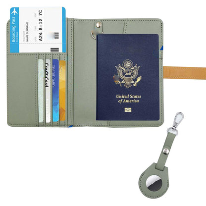 RFID Blocking Passport Wallet Travel Passport Card Case with Airtag Holder Green
