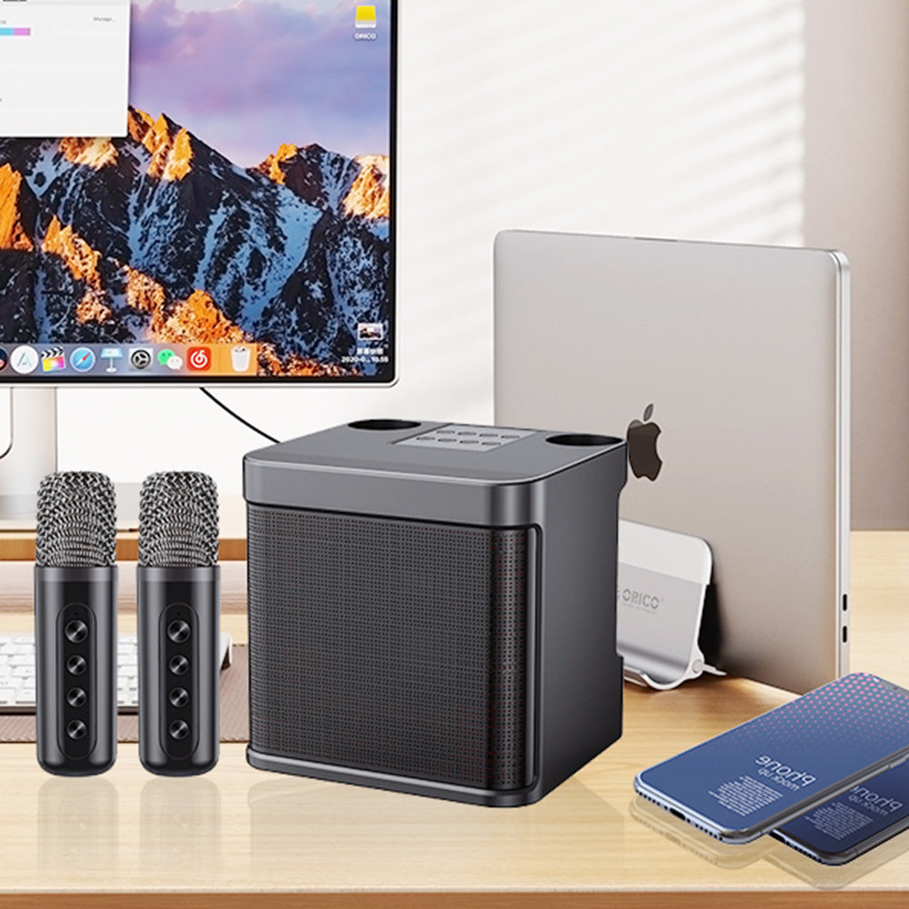 Portable Karaoke Machine with 2 Wireless Microphones Portable Bluetooth Speaker for Family Party Singing  Black