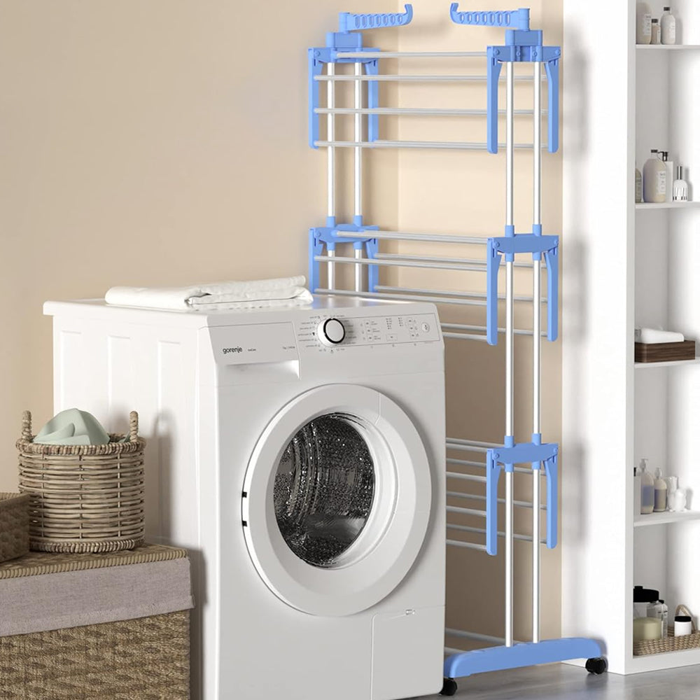 4-Tier Clothes Drying Rack Foldable Laundry Drying Rack with Wheels Blue