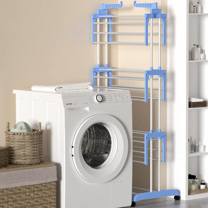 4-Tier Clothes Drying Rack Foldable Laundry Drying Rack with Wheels Blue