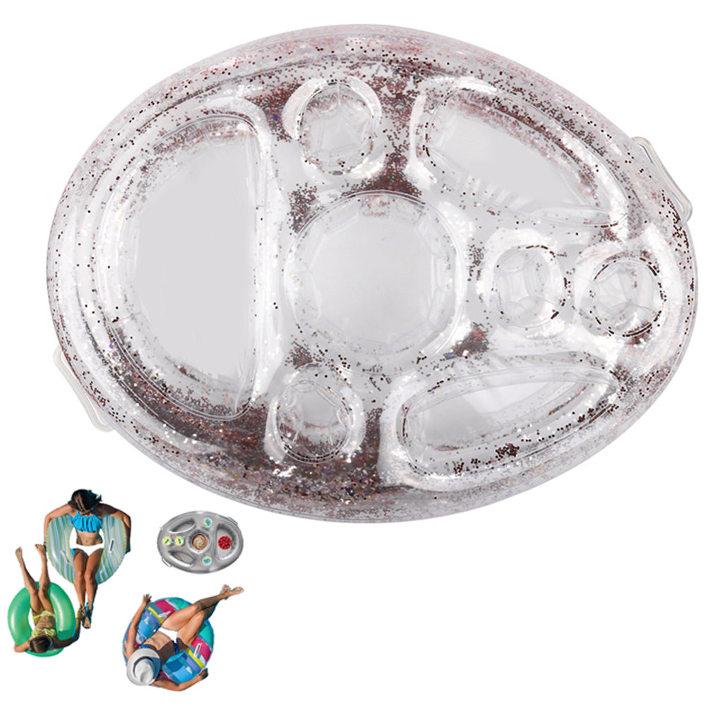 Inflatable Drink Holder Floating Holder with 8 Holes for Pool Drink-Transparent