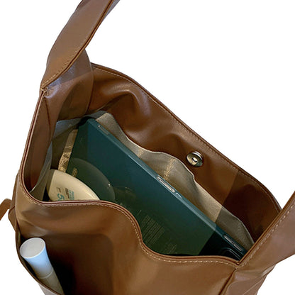 PU Leather Work Shoulder Bag Large Tote Bags for Women Bucket Handbag Brown
