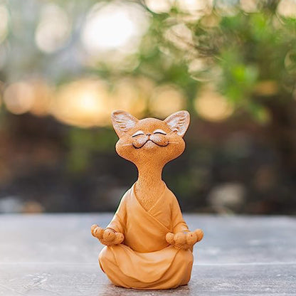 Whimsical Cat Buddha Figurine Meditation Yoga Decor Crafts Gifts 18cm-Orange