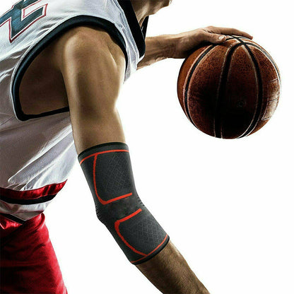 Pair of Elbow Compression Sleeve Elastic Arm Brace Support Wrap for Sports Red