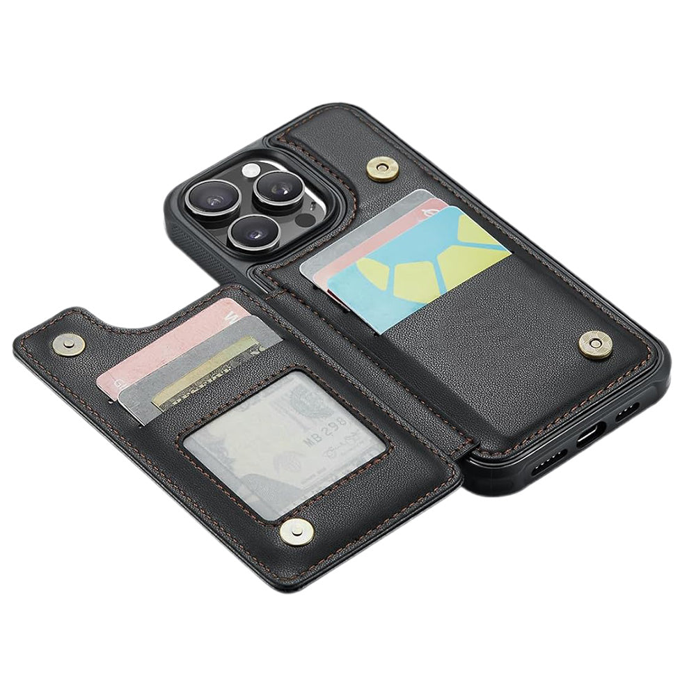 For iPhone 16 Series RFID Blocking Wallet Case with Card Holder Shockproof Phone Cover for Women Men Black