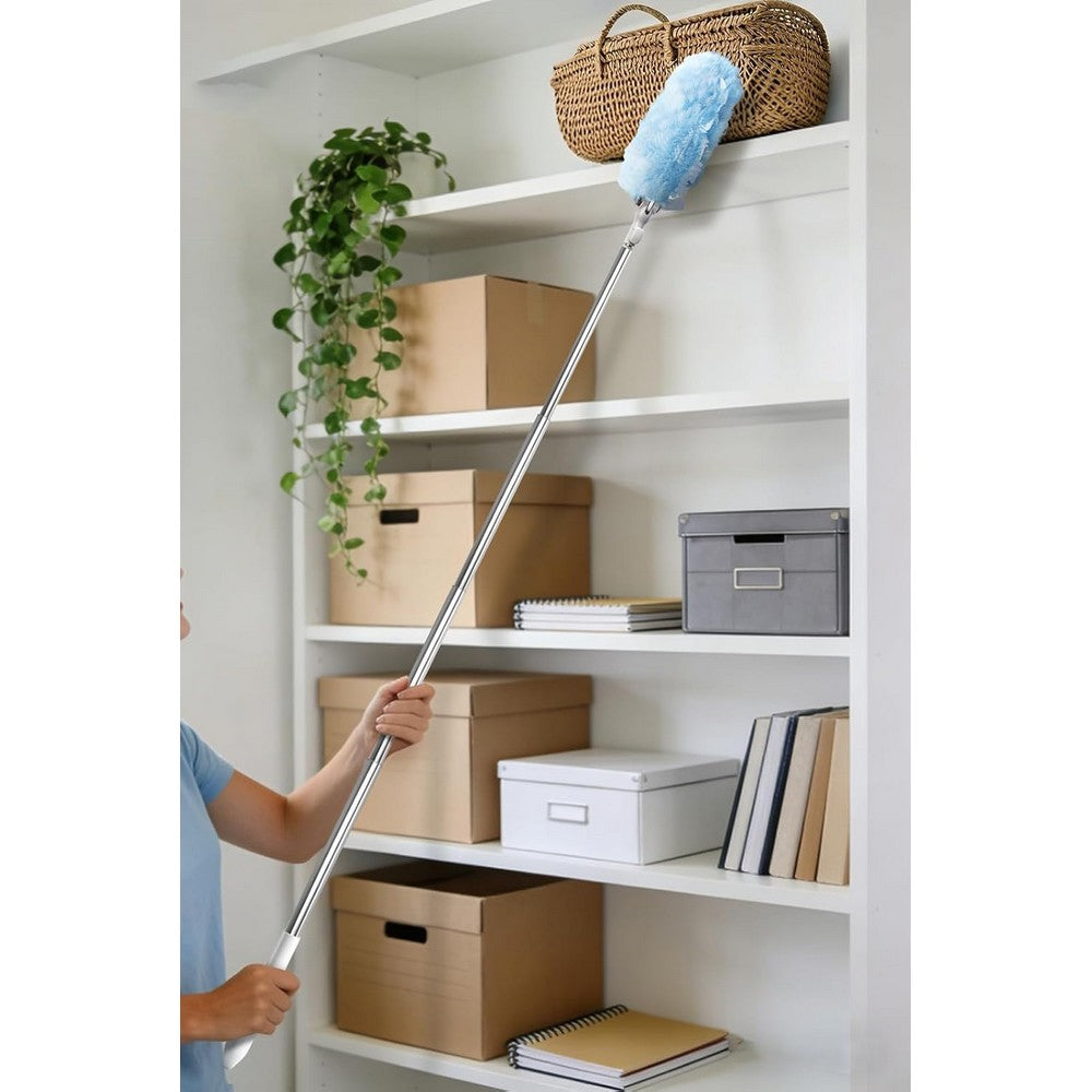 Extendable Duster Handle with 20 Refills Microfiber Dusting Pads for Ceiling-Blue