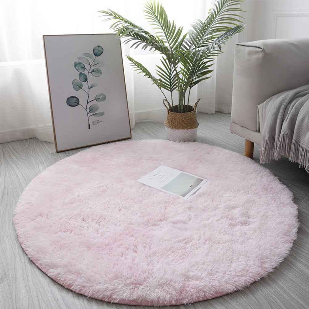Round Plush Area Rug-Pink