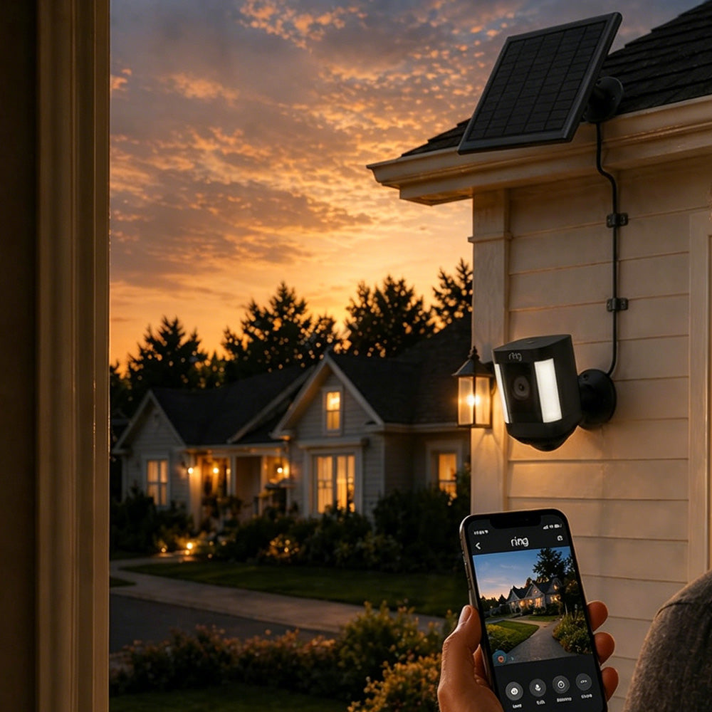 8W Solar Panel Charger Compatible with Ring Stick Up Cam Battery-Black