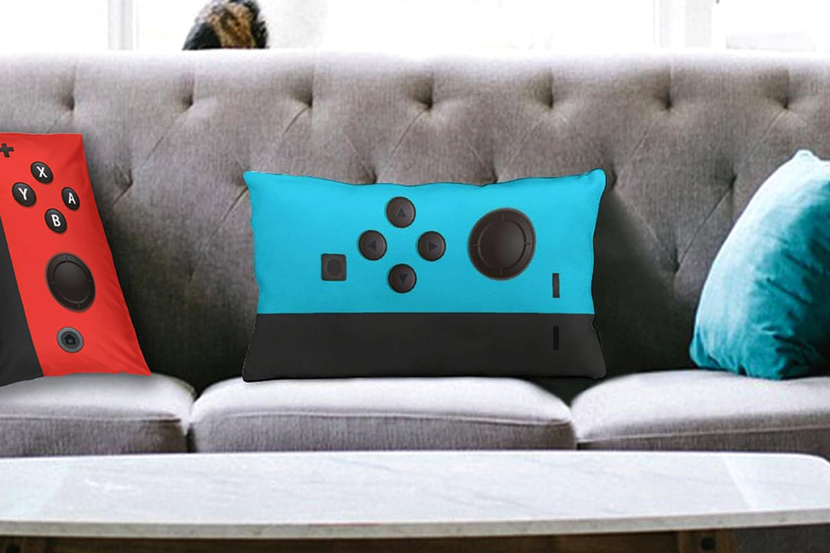 2Pcs Soft Gaming Throw Pillow Case Cushion Cover Polyester Gaming Decorative Pillowcase-Blue And Red