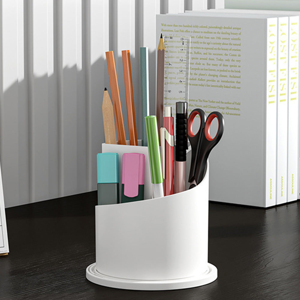 Sliding Lid Organizer 180 Degree Rotating Toothbrush Holder for Bathroom Counter-White