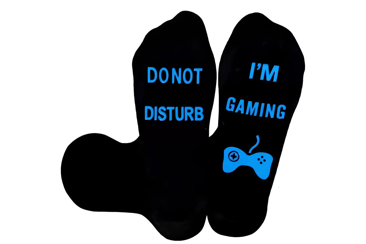 Funny Gaming Socks with Do Not Disturb I Am Gaming Text-Blue