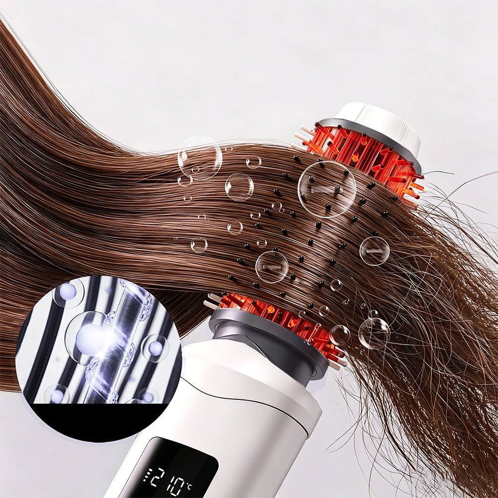2 in 1 Cordless Hair Straightener Brush Curling Iron with LCD Display-White