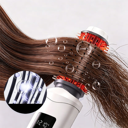 2 in 1 Cordless Hair Straightener Brush Curling Iron with LCD Display-White