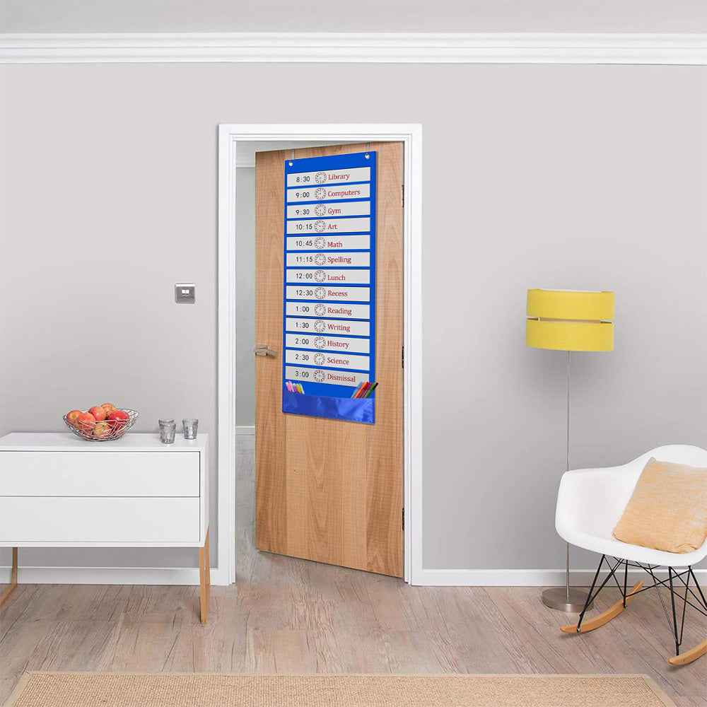 Wall Time Management Card Organizer with 14 Dry Erase Cards - Blue