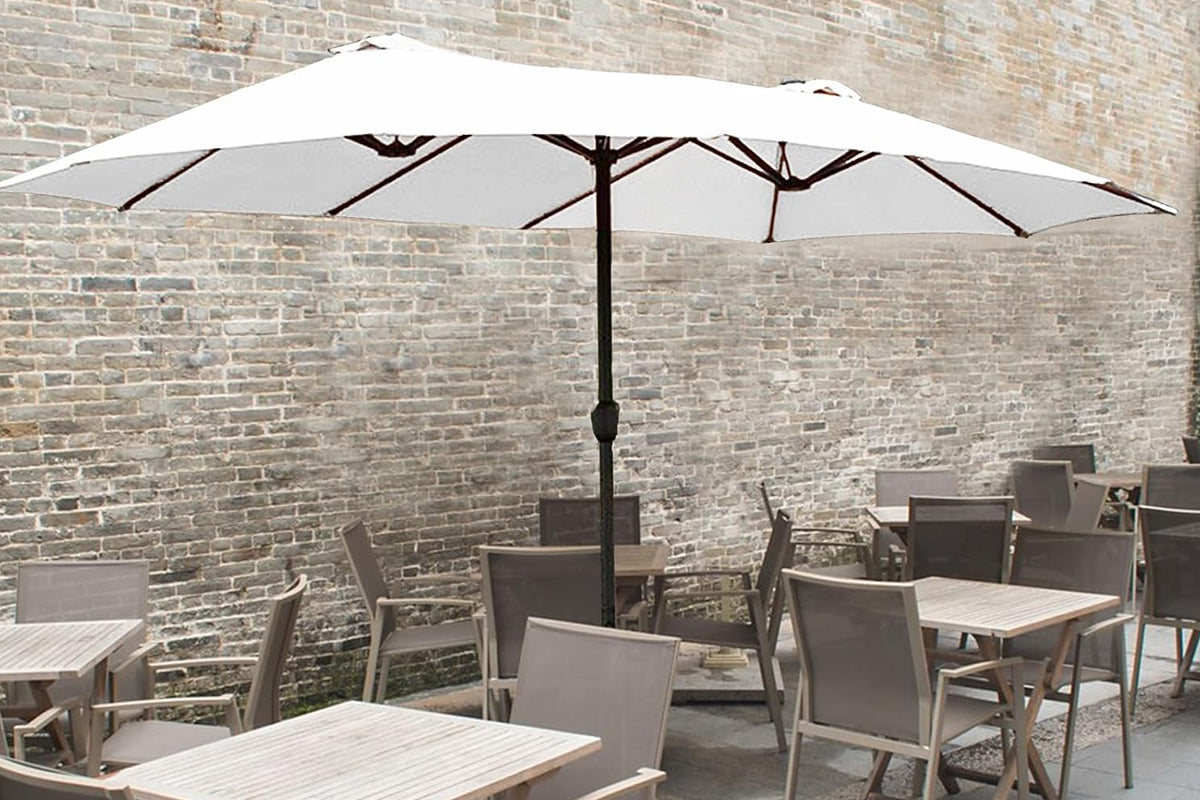 2.7M Waterproof Umbrella Replacement Canopy Top Cover For 12 Ribs Sunscreen Garden Three Heads Patio Umbrella Replacement Cloth-Beige