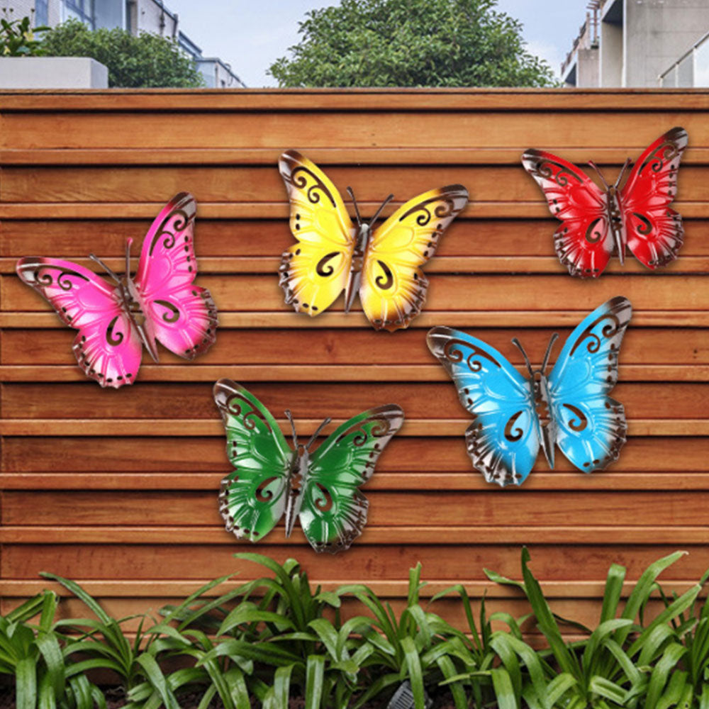 5Pcs Colorful Metal Butterfly Wall Mounted Sculpture Home Yard Garden Art Decor