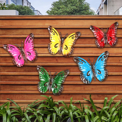 5Pcs Colorful Metal Butterfly Wall Mounted Sculpture Home Yard Garden Art Decor