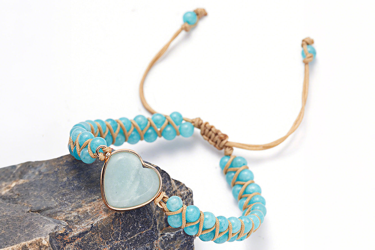 Handmade Natural Stone Beaded Bracelet Adjustable Woven Bangle for Jewelry-Sky