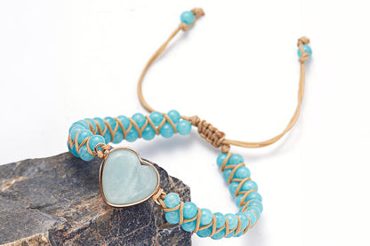 Handmade Natural Stone Beaded Bracelet Adjustable Woven Bangle for Jewelry-Sky